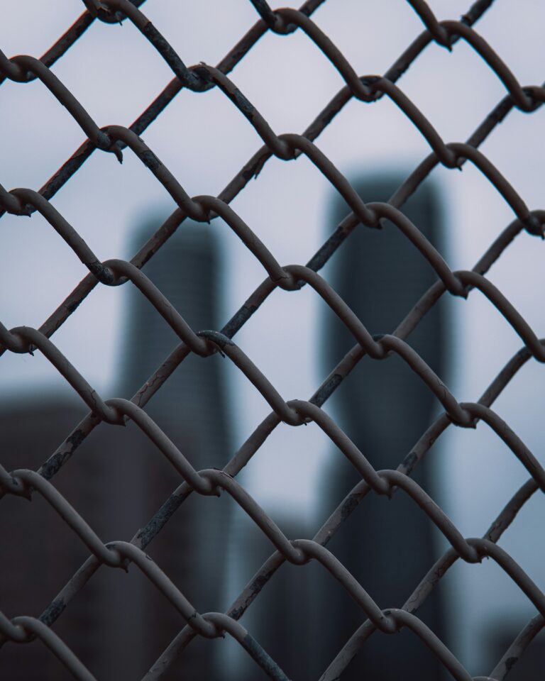 Close-up of temporary chain link fence panels